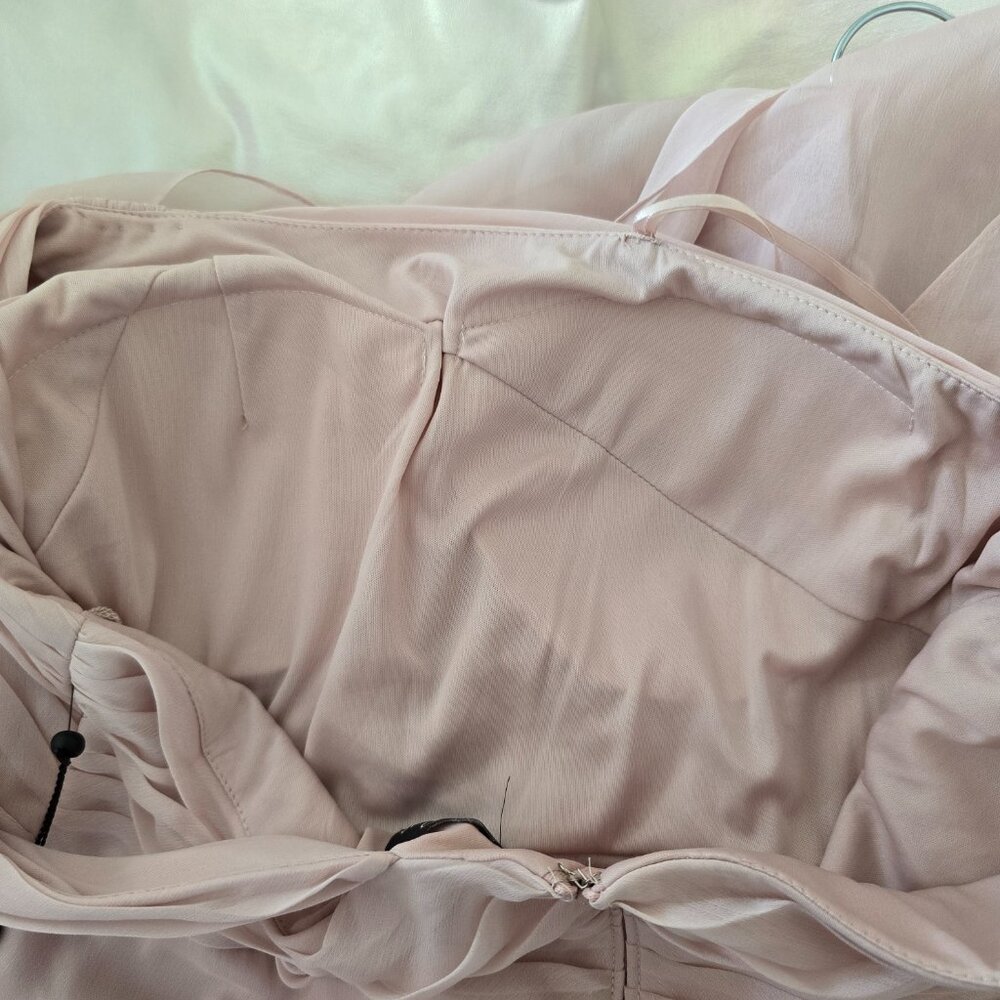 Adrianna Papell Chiffon One-Shoulder Gown Asymmetrical Dress Blush Pink Size 14 - Picture 14 of 16